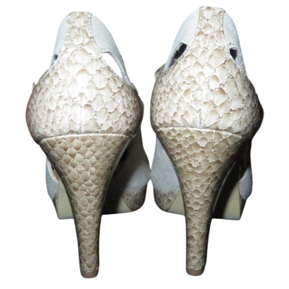 Franco Sarto Italian Mixed Suede & Python Embossed Leather Peep Toe Pumps sz 8 - Picture 3 of 10